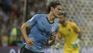 Cavani durante un juego con Uruguay en Rusia 2018