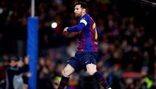 Messi celebra anotación con el Barcelona 