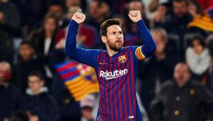 Messi celebra su gol contra el Manchester United