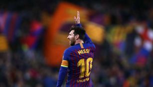 Messi festeja después de un partido de Barcelona