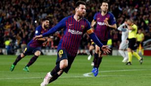 Leo Messi celebra una anotación frente al Liverpool