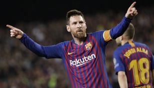 Leo Messi celebra una anotación contra el Liverpool