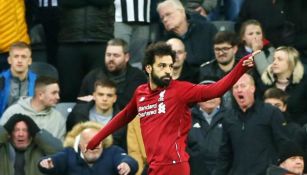 Salah festeja en un partido de Liverpool