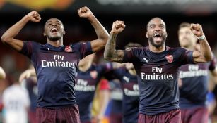 Jugadores del Arsenal celebran su pase a la Final de Europa League