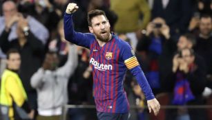Leo Messi en festejo de gol con el Barcelona 