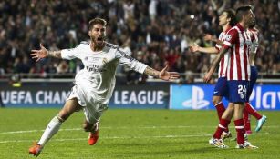 Sergio Ramos celebra su tanto en la Final ante el Atlético