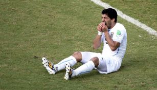 Luis Suárez tras morder a Chiellini en el Mundial de Brasil 2014