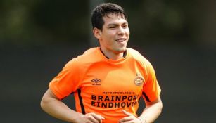 Hirving Lozano, en un entrenamiento con el PSV
