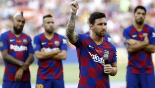 Lio Messi dedicando unas palabras a la afición del Barcelona