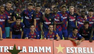 Jugadores del Barcelona festejan tras ganar el Trofeo Joan Gamper 2019