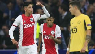 Edson Álvarez festeja su gol ante el Lille en la Champions