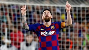 Lionel Messi celebra un gol con el Barcelona en La Liga