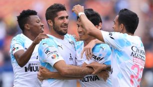 Jair Pereira festeja su gol ante San Luis