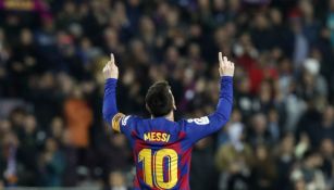 Lionel Messi en celebración tras gol con Barcelona
