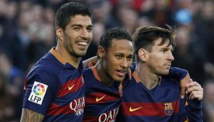 Luis Suárez, Neymar y Messi, en un partido con el Barcelona