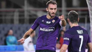 Germán Pezzella, celebra una anotación con la Fiorentina
