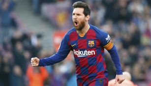 Leo Messi celebra una anotación con el Barcelona 