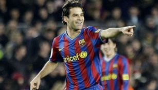 Rafa Márquez festeja un gol con el Barcelona 