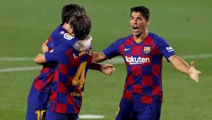 Messi, Rakitic y Suárez celebran gol de la victoria ante Athletic