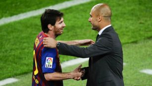 Messi y Guardiola en saludo amistoso