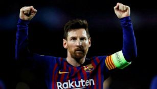 Messi en celebración de gol con Barcelona