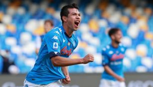 Hirving Lozano luego de anotar gol con el Napoli