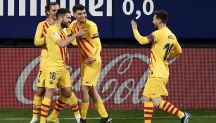 Jugadores del Barça celebran gol vs Osasuna