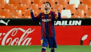 Lionel Messi tras anotar gol con el Barcelona