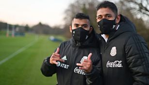 Orbelín Pineda y Luis Romo en un entrenamiento