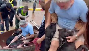 Se hace viral hombre que rescata a sus perros de las inundaciones en Brasil
