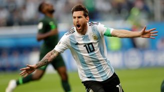 Messi celebra su anotación contra Nigeria en Rusia 2018
