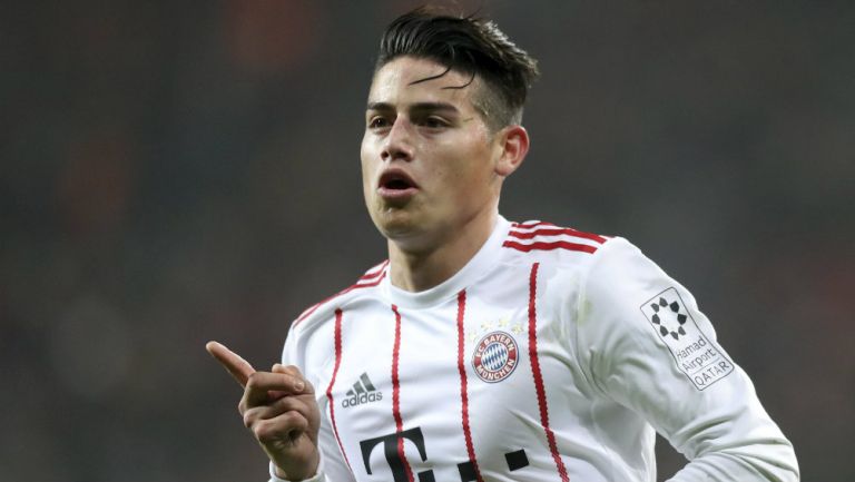 Rodríguez celebra un gol con el Bayern 