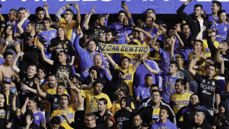 Aficionados de Tigres apoyan a su equipo en un juego 