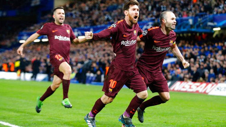 Messi celebra su gol en la Ida de los Octavos