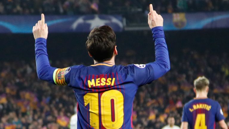 Messi celebra uno de sus goles frente al Chelsea