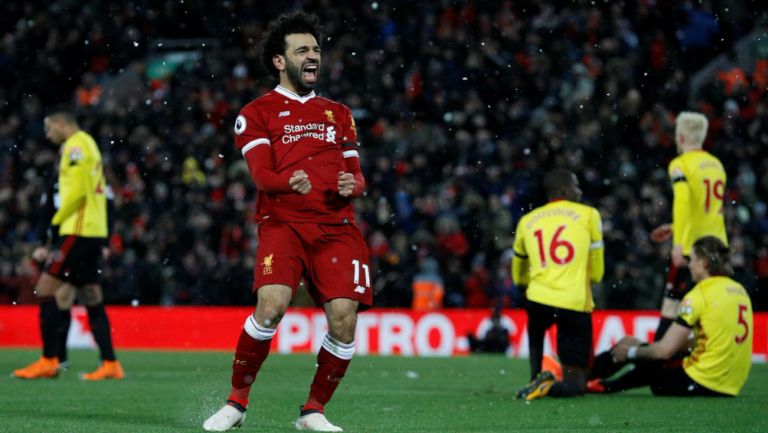 Salah festeja con euforia anotacón contra Watford en Anfield 