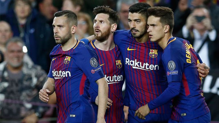 Jugadores del Barcelona celebran un gol en Champions League