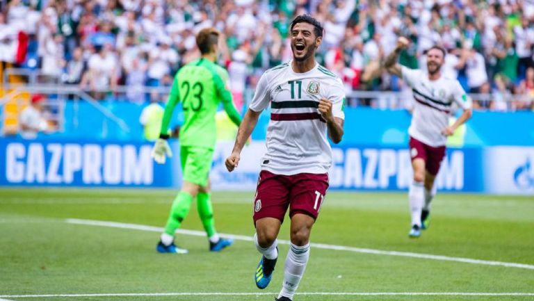 Carlos Vela festeja su gol frente a Corea del Sur en Rusia 2018