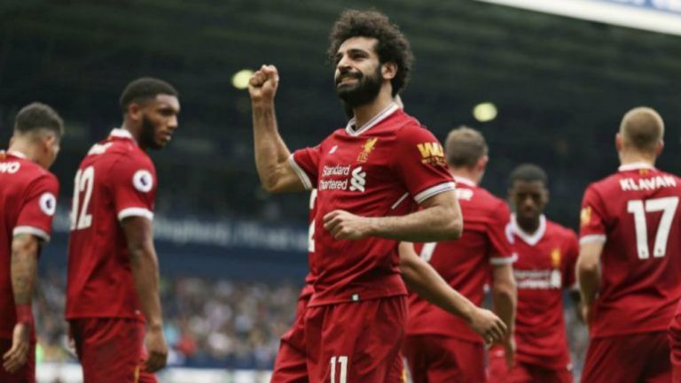 Salah festeja un gol con el Liverpool