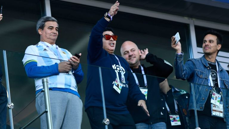 Maradona, en un partido de Argentina en Rusia 2018