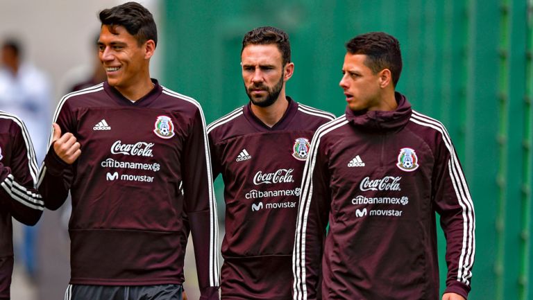 Hernández, Moreno y Layún, en un entrenamiento del Tri