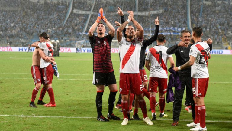 Jugadores de River Plate celebran triunfo en Copa Libertadores