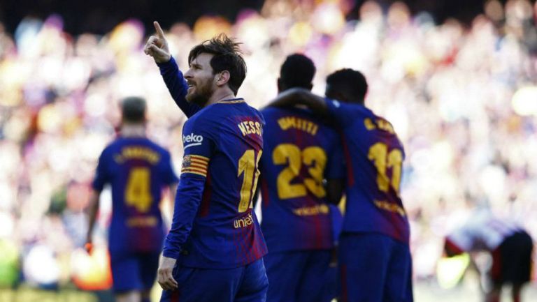 Messi festeja gol con Barcelona