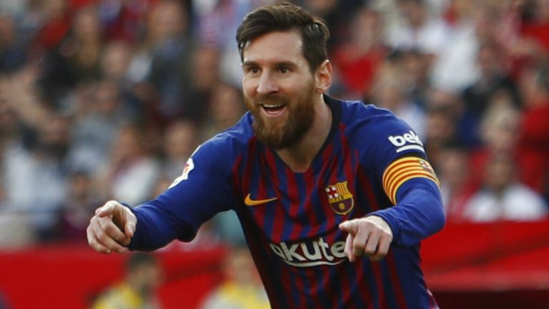 Messi celebrando un gol con el Barcelona 