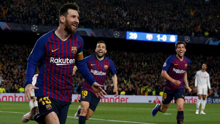 Lionel Messi festeja gol contra Liverpool