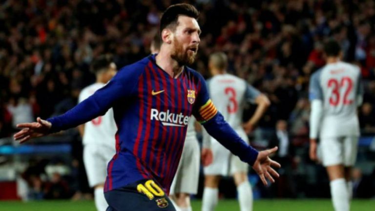 Messi festeja su gol vs Liverpool en la Champions