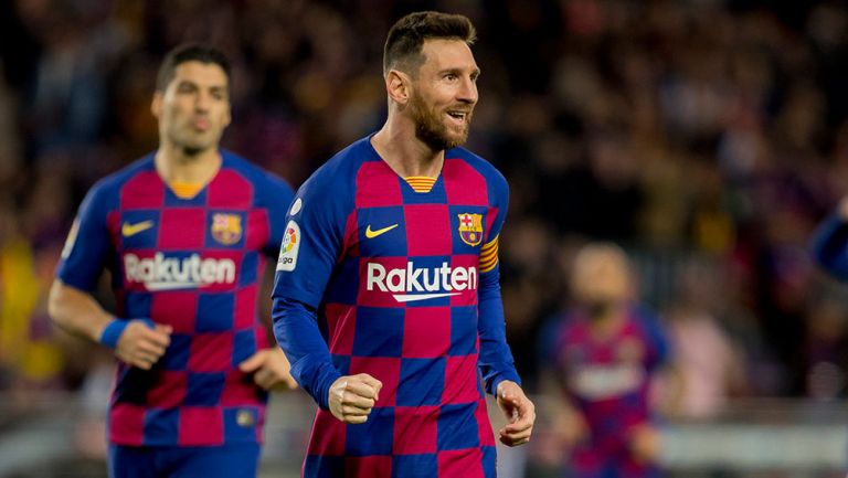 Leo Messi celebra un gol con Barcelona
