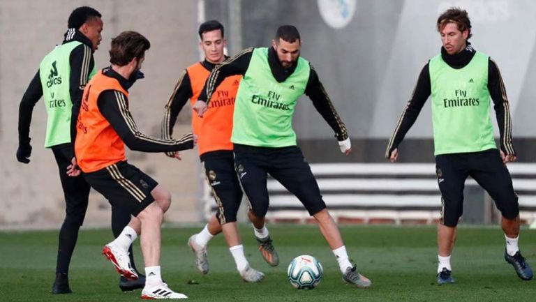 Jugadores del Real Madrid en un entrenamiento