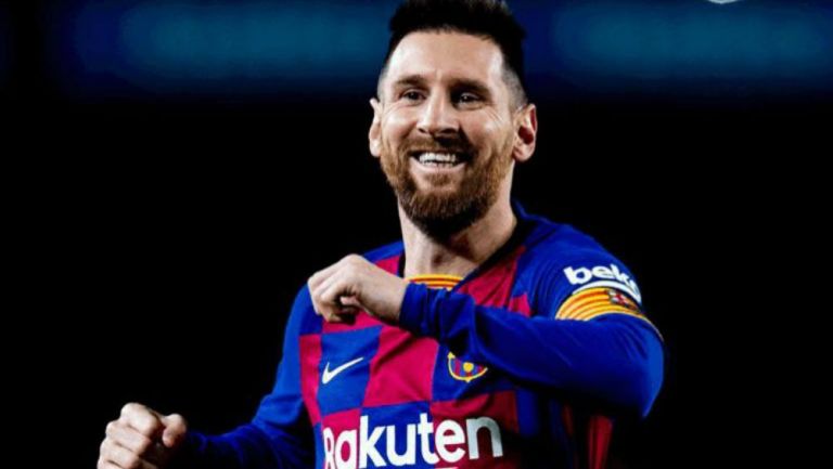 Messi, en un festejo con Barcelona