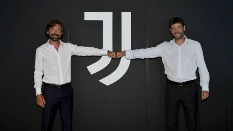 Andrea Pirlo y Andrea Agnelli, dirigente de la Juventus